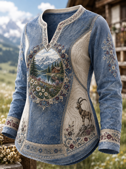 Frauen-Top aus Baumwolle und Leinen im österreichischen Landhausstil