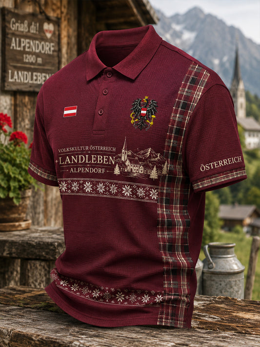 Kurzärmliges Polos hirt für Männer mit rustikalem Kulturerbe-Print