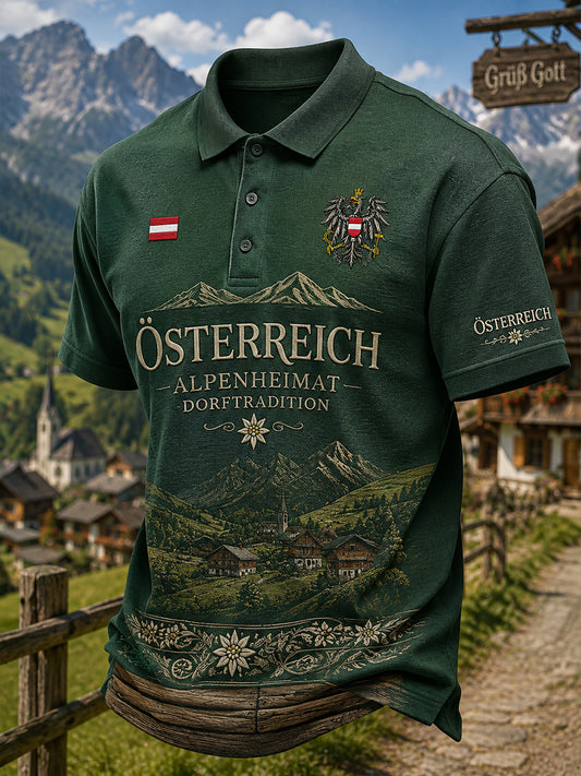 Kurzärmliges Polos hirt für Männer mit rustikalem Kulturerbe-Print