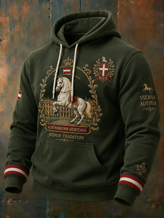 Herren-Kapuzenpullover mit abfallender Schulter und langen Ärmeln, mit urbanem Gedenk-Graphic-Print