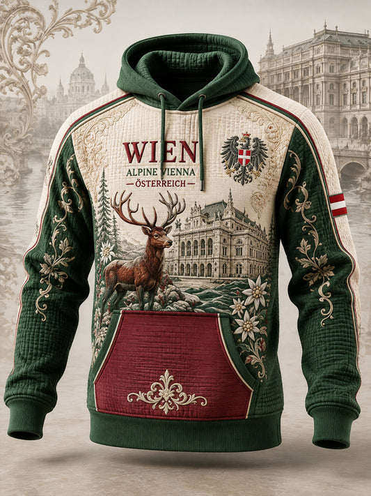 Herren-Retro-Stadt-Gedenkdruck-Waffelpiqué-Langarm-Sweatshirt