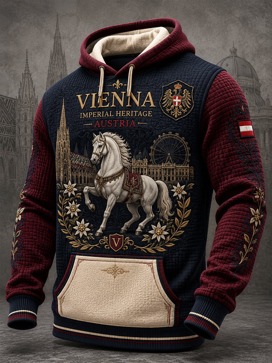 Herren-Retro-Stadt-Gedenkdruck-Waffelpiqué-Langarm-Sweatshirt