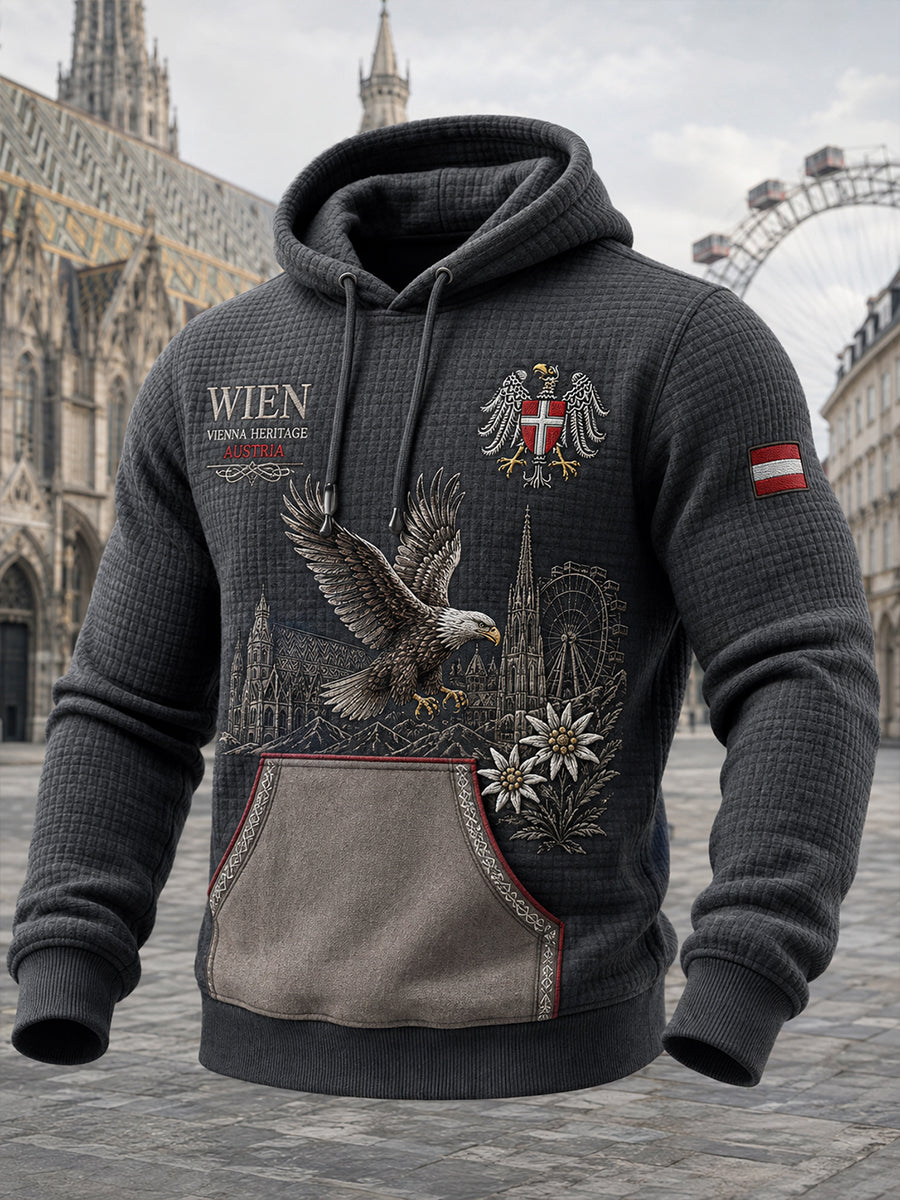 Herren-Retro-Stadt-Gedenkdruck-Waffelpiqué-Langarm-Sweatshirt
