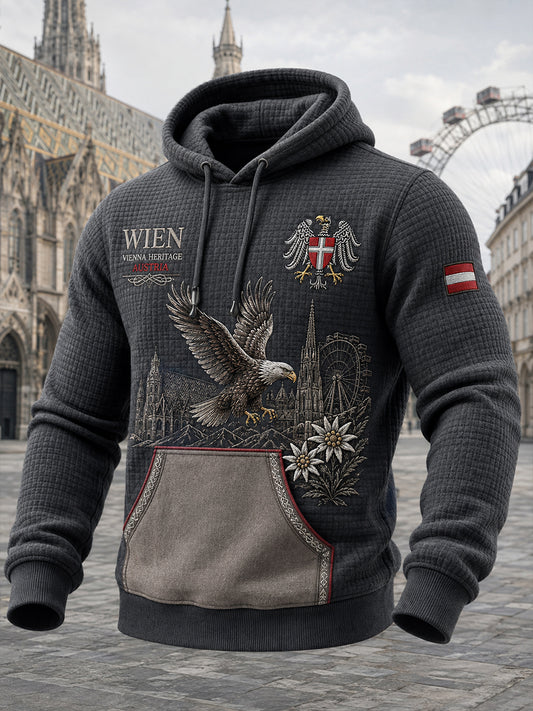 Herren-Retro-Stadt-Gedenkdruck-Waffelpiqué-Langarm-Sweatshirt