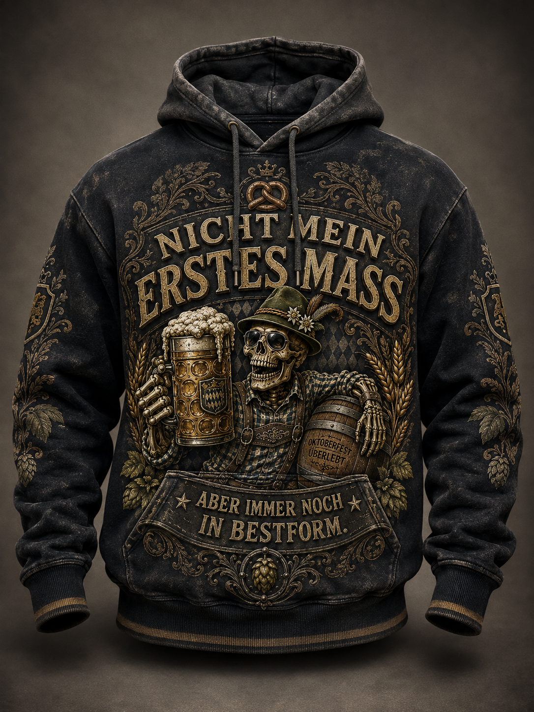 Herren-Hoodie mit witzigem Slogan, übergroß, tief angesetzte Schultern und Taschen