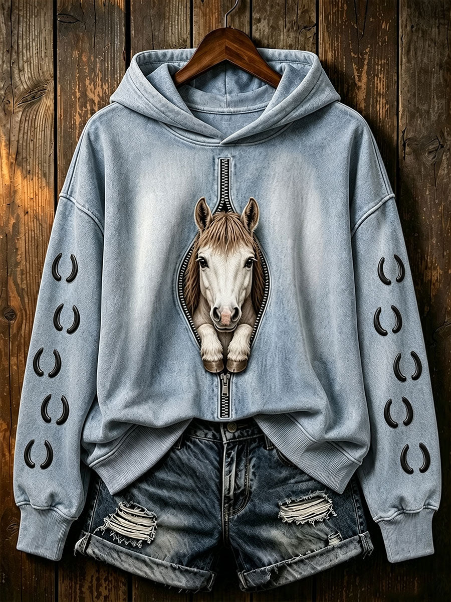 Damen-Sweatshirt mit Pferde druck