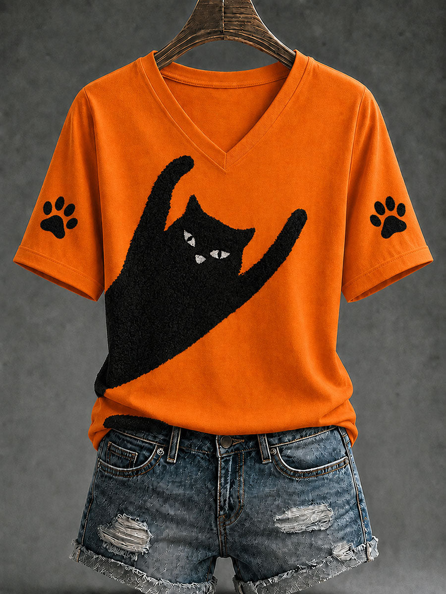 Frauen-Funny-Cat-Kurzarm-T-Shirt