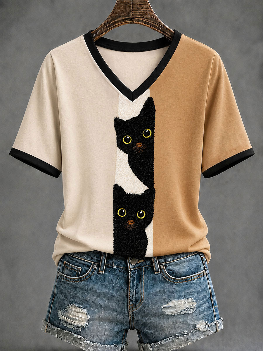 Frauen-Funny-Cat-Kurzarm-T-Shirt