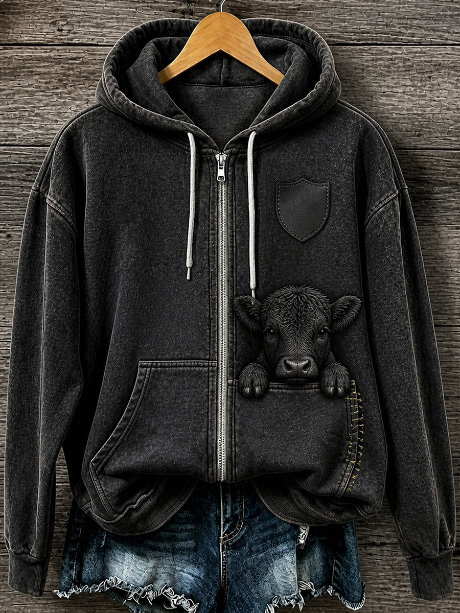 Retro Animal Print Freizeit jacke mit Kapuze Reiß verschluss