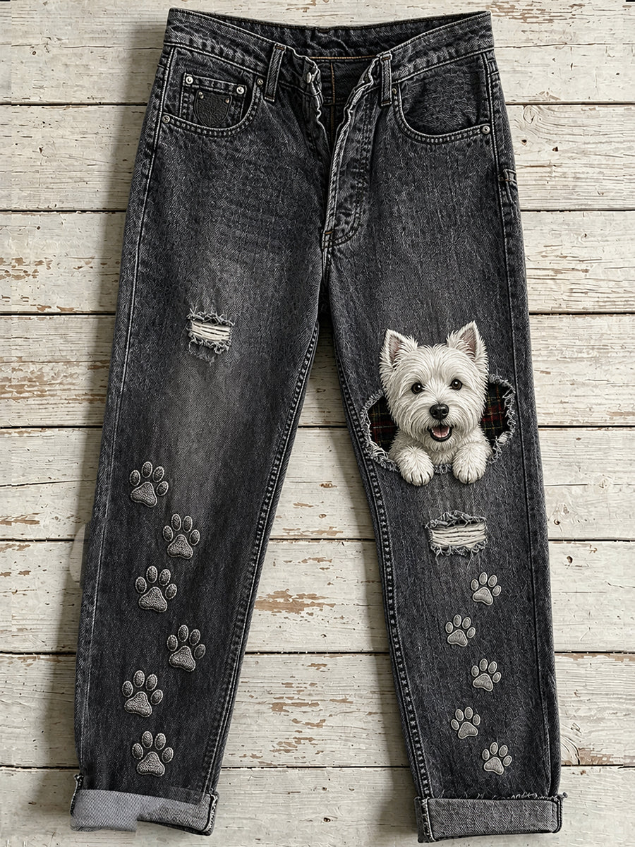 Lässige Damenjeans mit Vintage-Tier-Print
