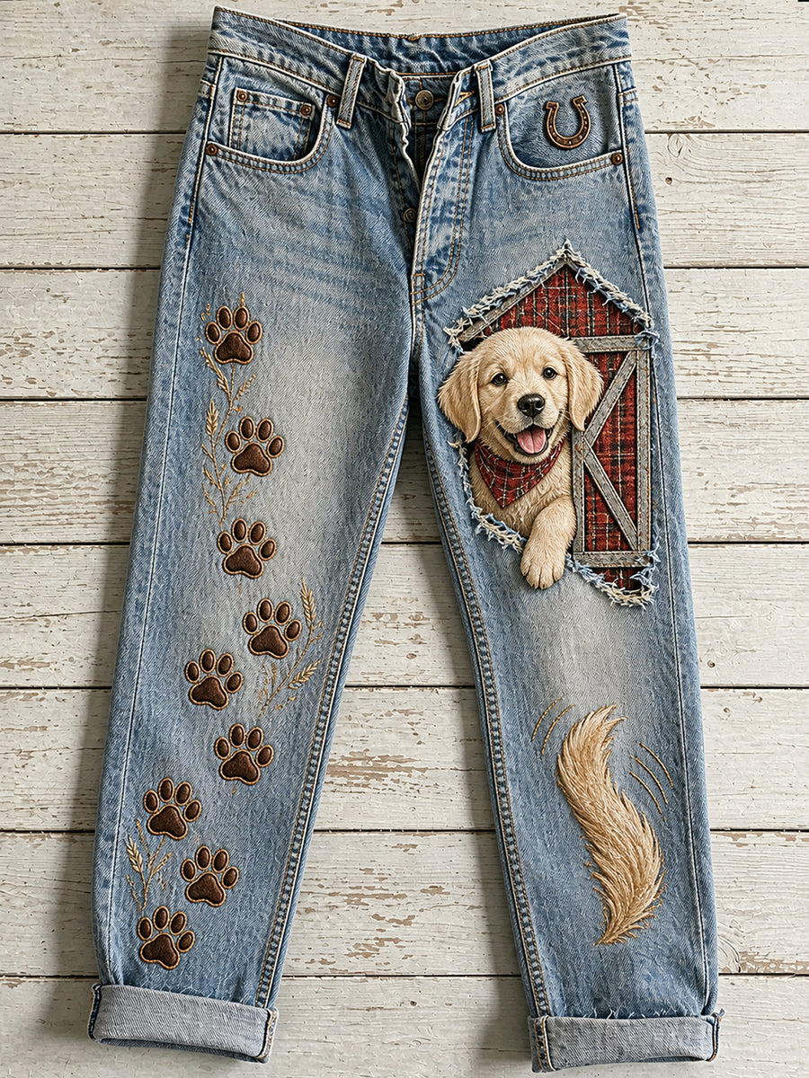 Lässige Damenjeans mit Vintage-Tier-Print