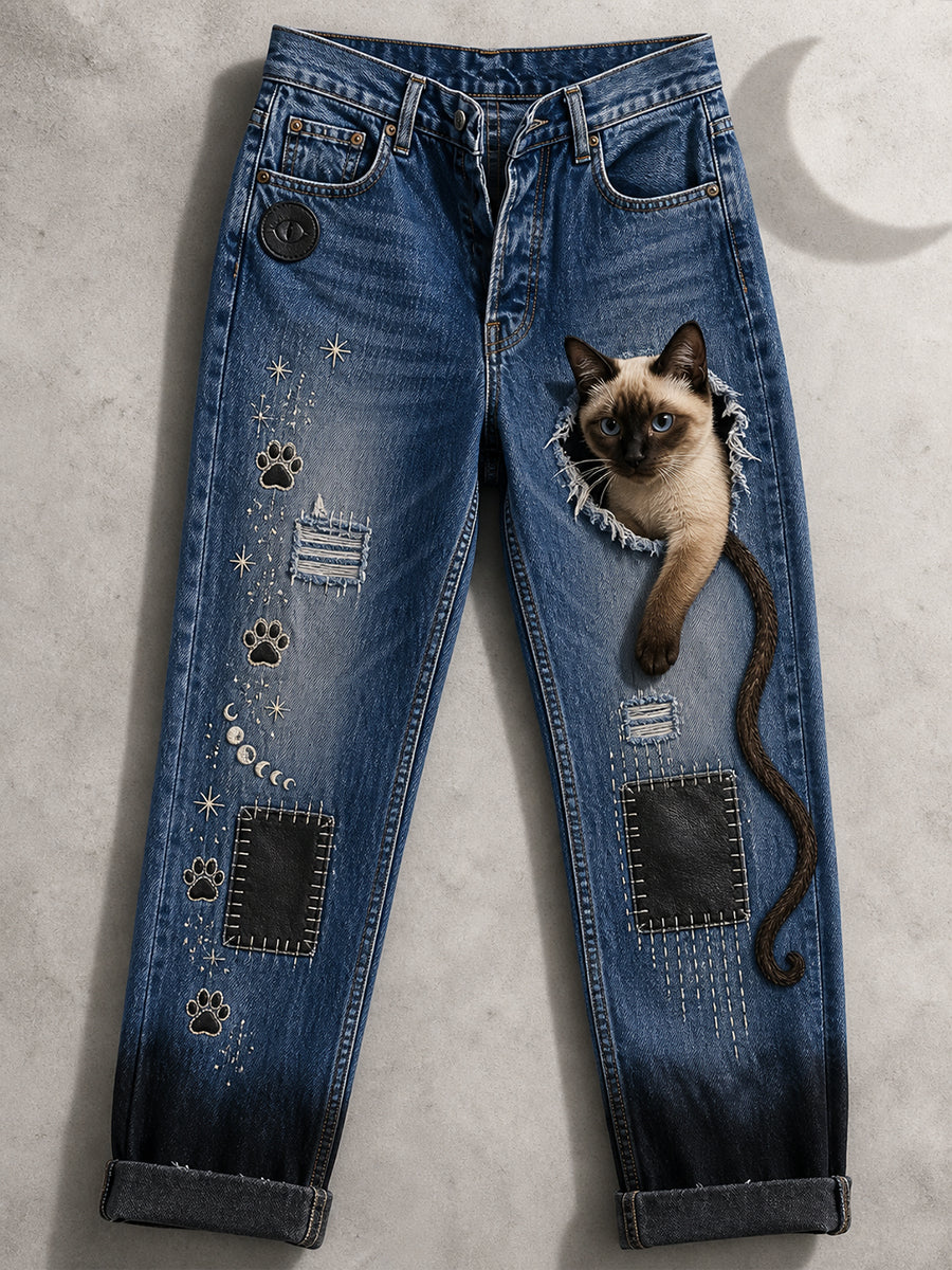 Lässige Damenjeans mit Vintage-Tier-Print