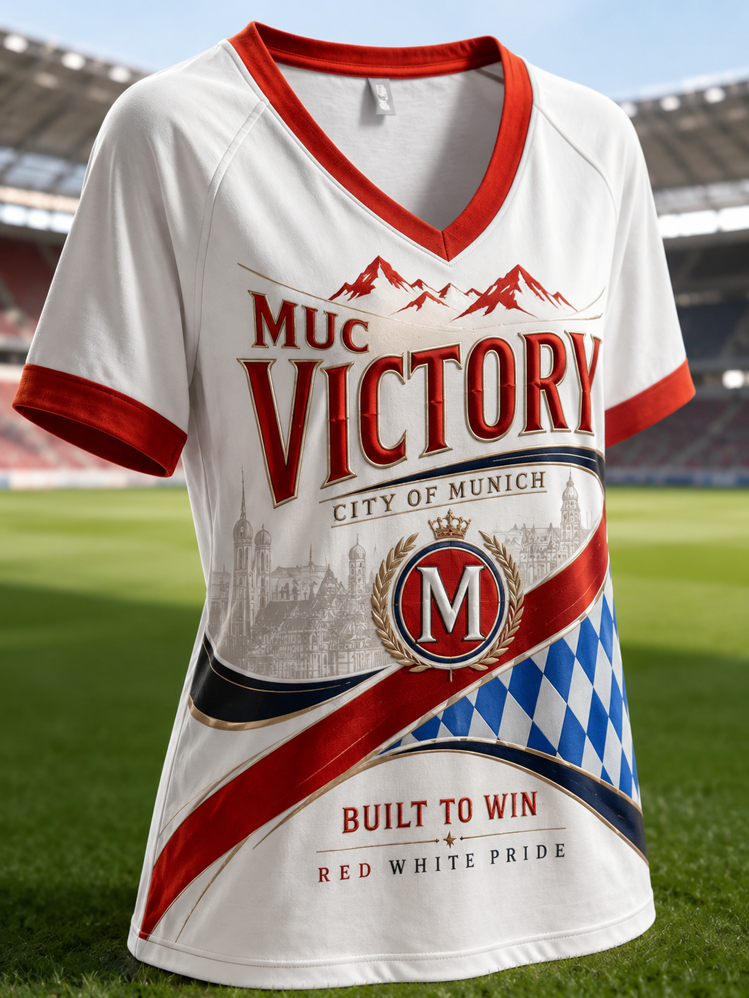 Damen-T-Shirt von Bayern München mit V-Ausschnitt und schulterfreiem, kurzärmeligem Design