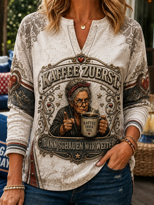 Frauen-Sweatshirt mit humorvollem Spruch, lässig, V-Ausschnitt
