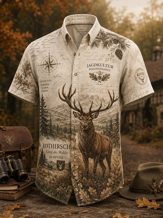Herren-Hemd mit kurzen Ärmeln und deutschem Jagdmotiv für die Jagdsaison