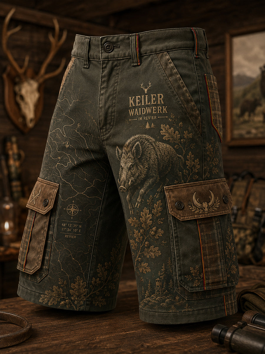 Herren-Shorts mit deutschem Jagdmotiv, lässiger Stil