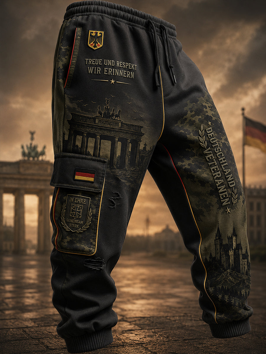 Herren-Lange Cargohose im Vintage-Stil mit Camouflage-Print