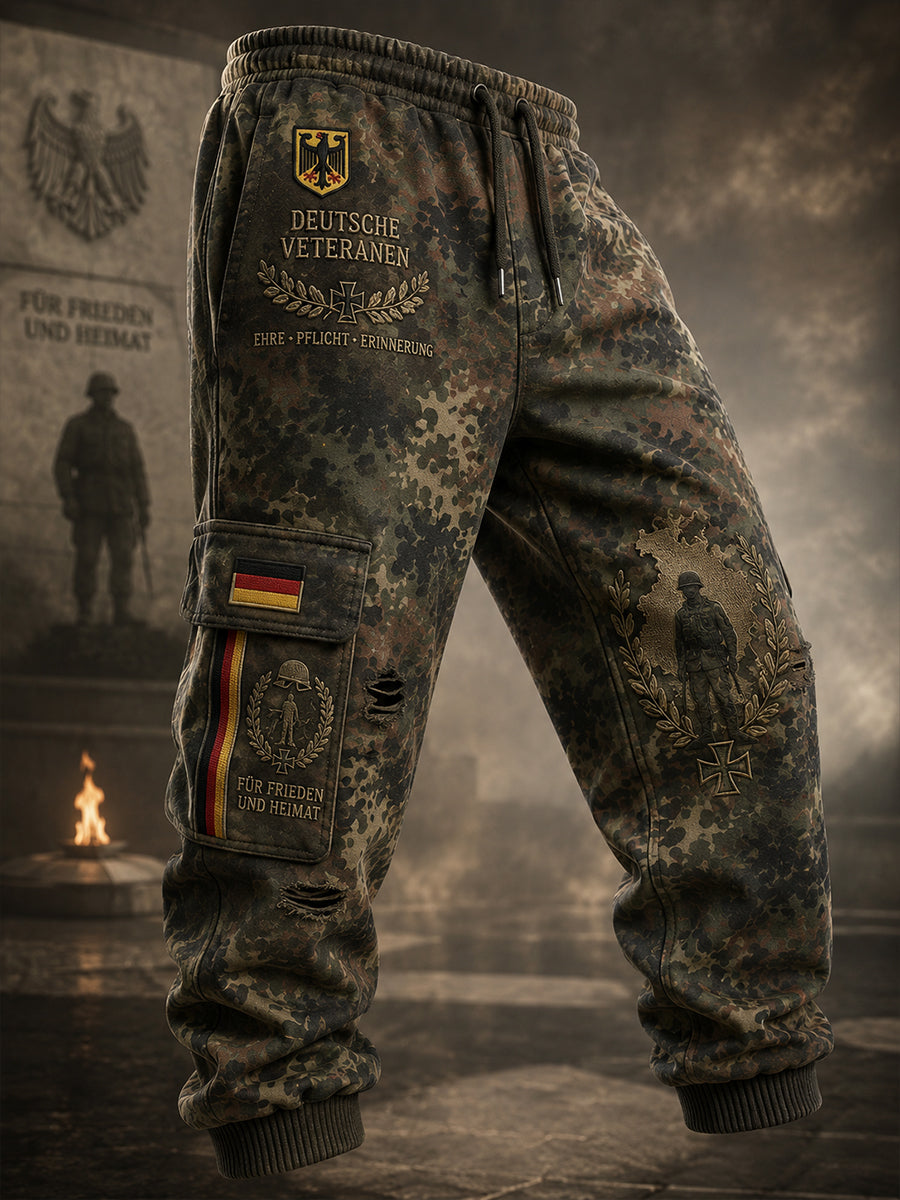 Herren-Lange Cargohose im Vintage-Stil mit Camouflage-Print