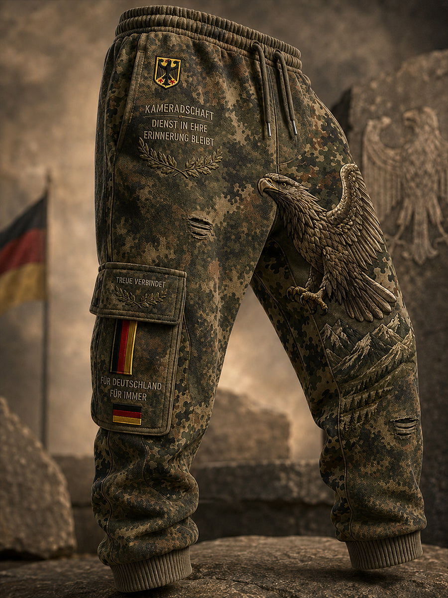 Herren-Lange Cargohose im Vintage-Stil mit Camouflage-Print