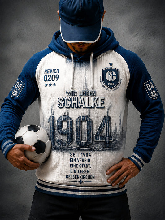 Herren-Weißes Bundesliga-Schalke-Fußball-Print-Casual-Kapuzenpullover