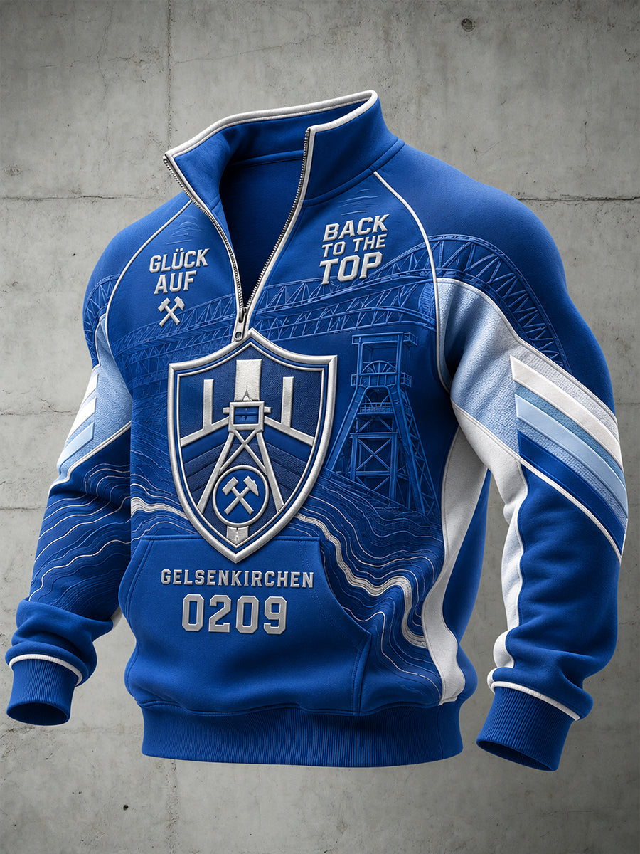 Herren Schalke Half-Zip Stand Kragen Sweatshirt