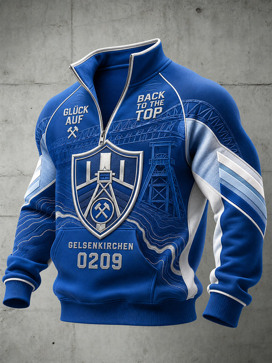 Herren Schalke Half-Zip Stand Kragen Sweatshirt