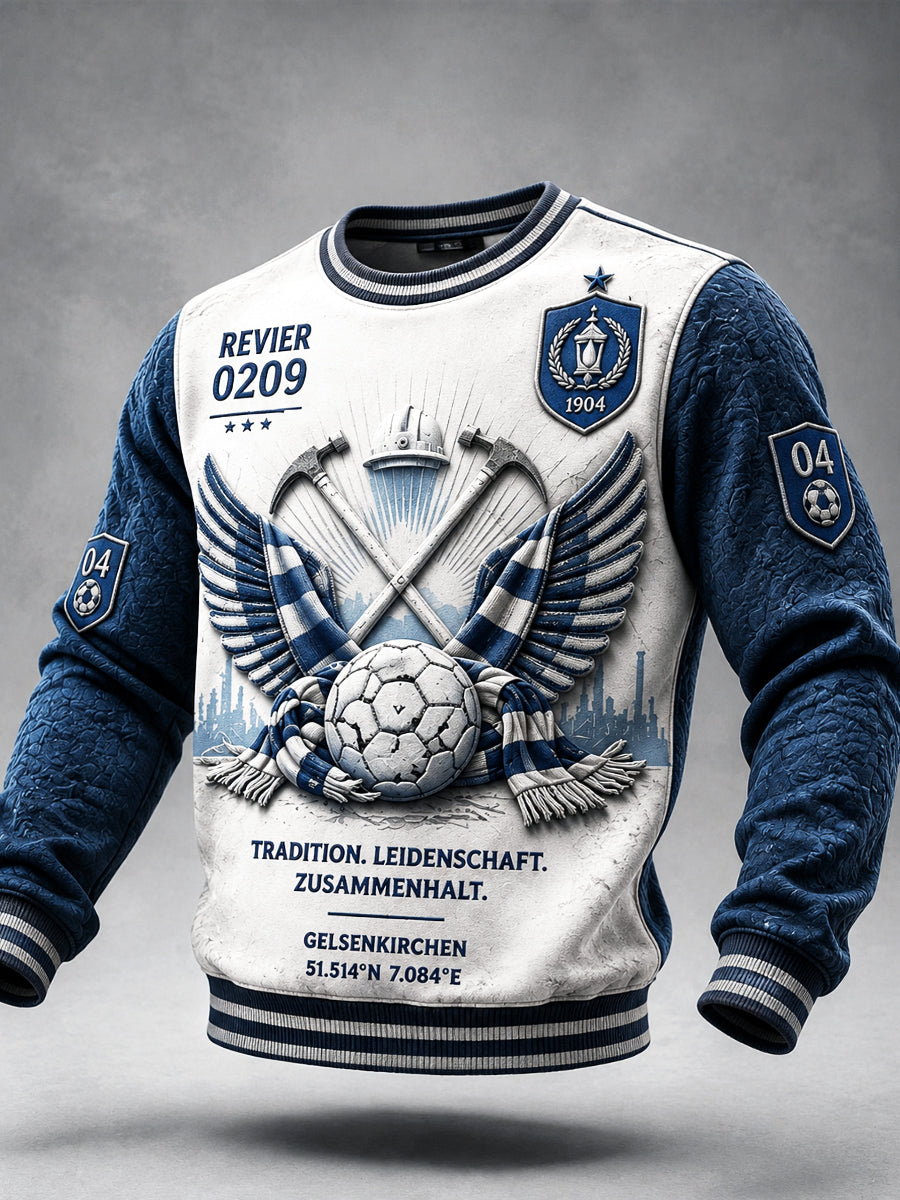 Herren-Bundesliga-Schalke-Football-Patchwork-Print-Lässiges Sweatshirt