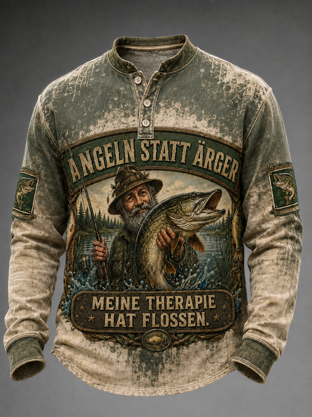 Lässiges T-Shirt für Herren mit humorvollem Spruch und Knöpfen