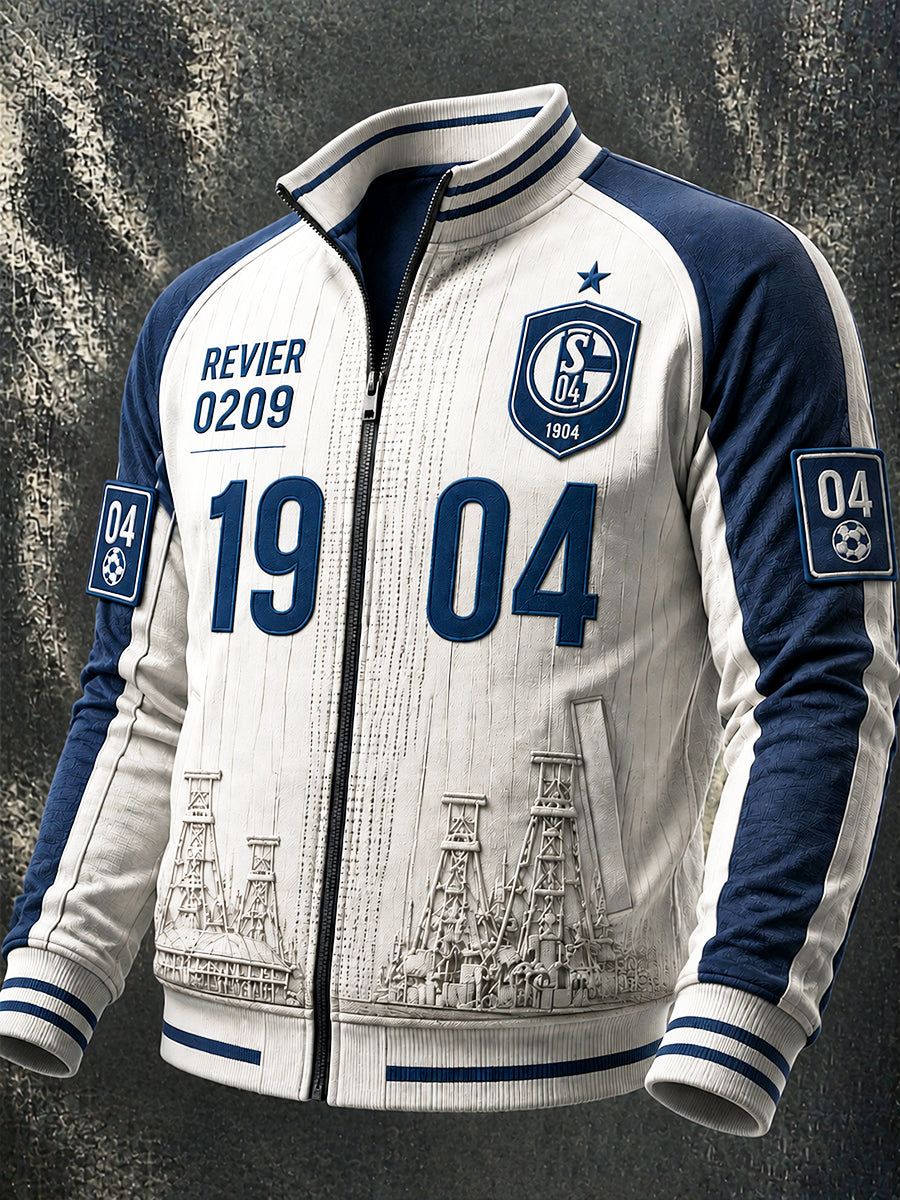 Herren-Bundesliga-Schalke-Fußball-Jacke mit Aufdruck, lässig, mit Reißverschluss