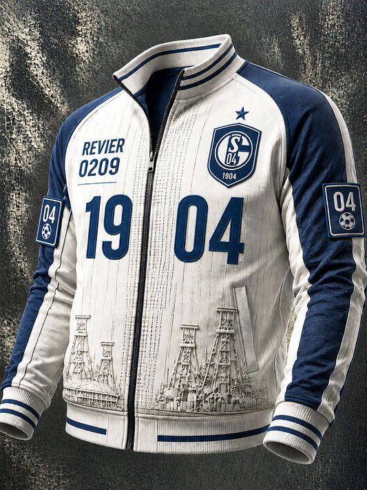 Herren-Bundesliga-Schalke-Fußball-Jacke mit Aufdruck, lässig, mit Reißverschluss