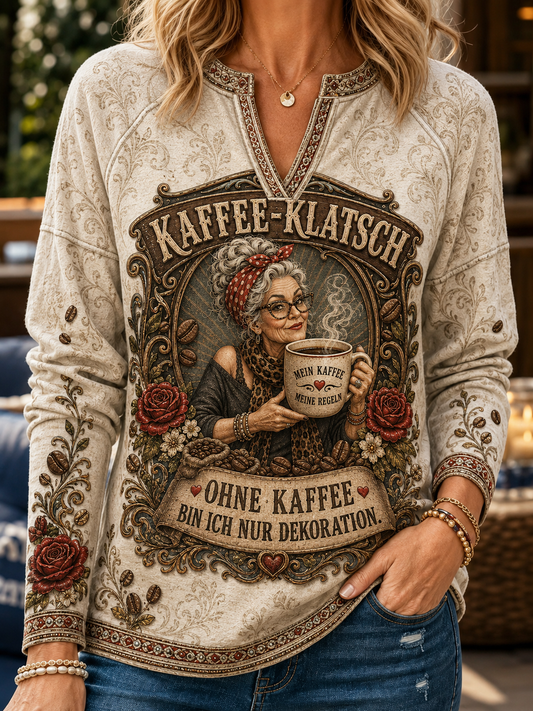 Damen Humorvolles Sweatshirt mit lässiger V-Ausschnitt