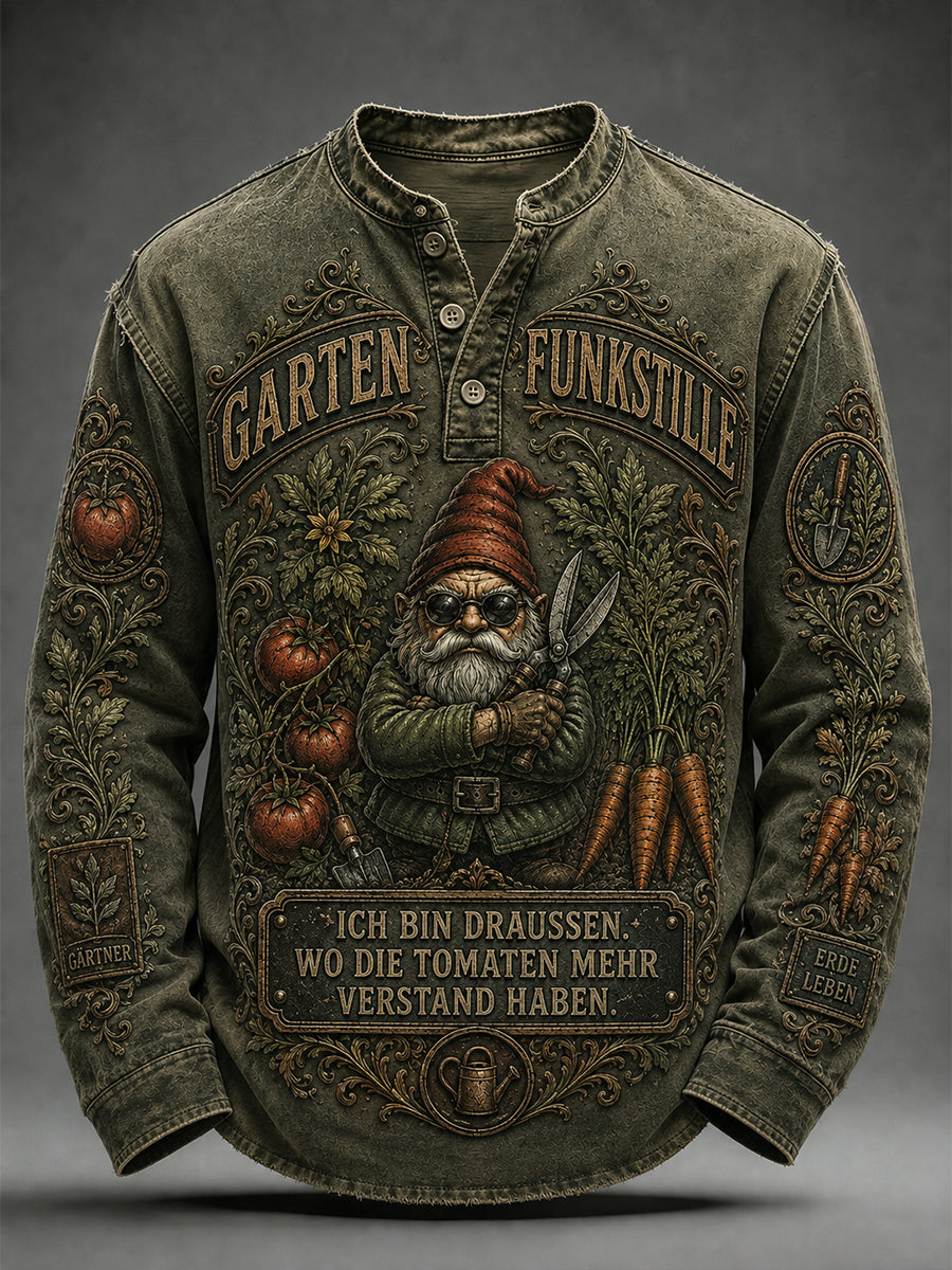 Lässiges T-Shirt für Herren mit humorvollem Spruch und Knöpfen