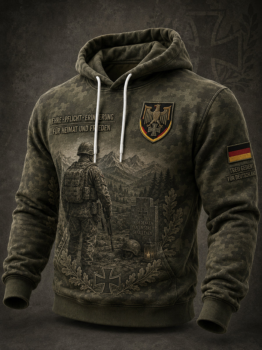 Herren-Kapuzenpullover mit Camouflage-Print und langen Ärmeln zum Gedenken an die Veteranen