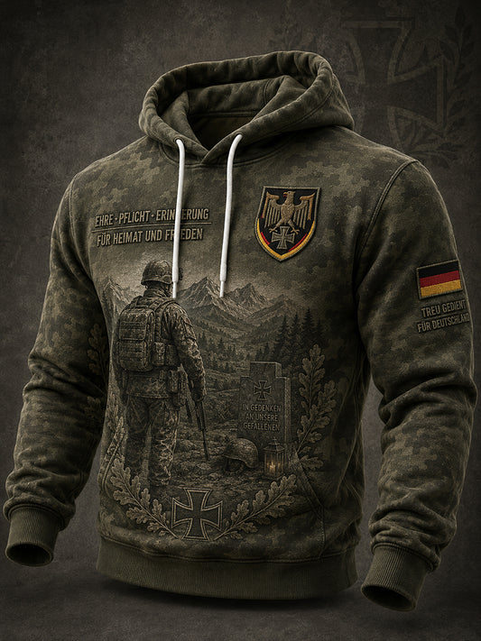 Herren-Kapuzenpullover mit Camouflage-Print und langen Ärmeln zum Gedenken an die Veteranen
