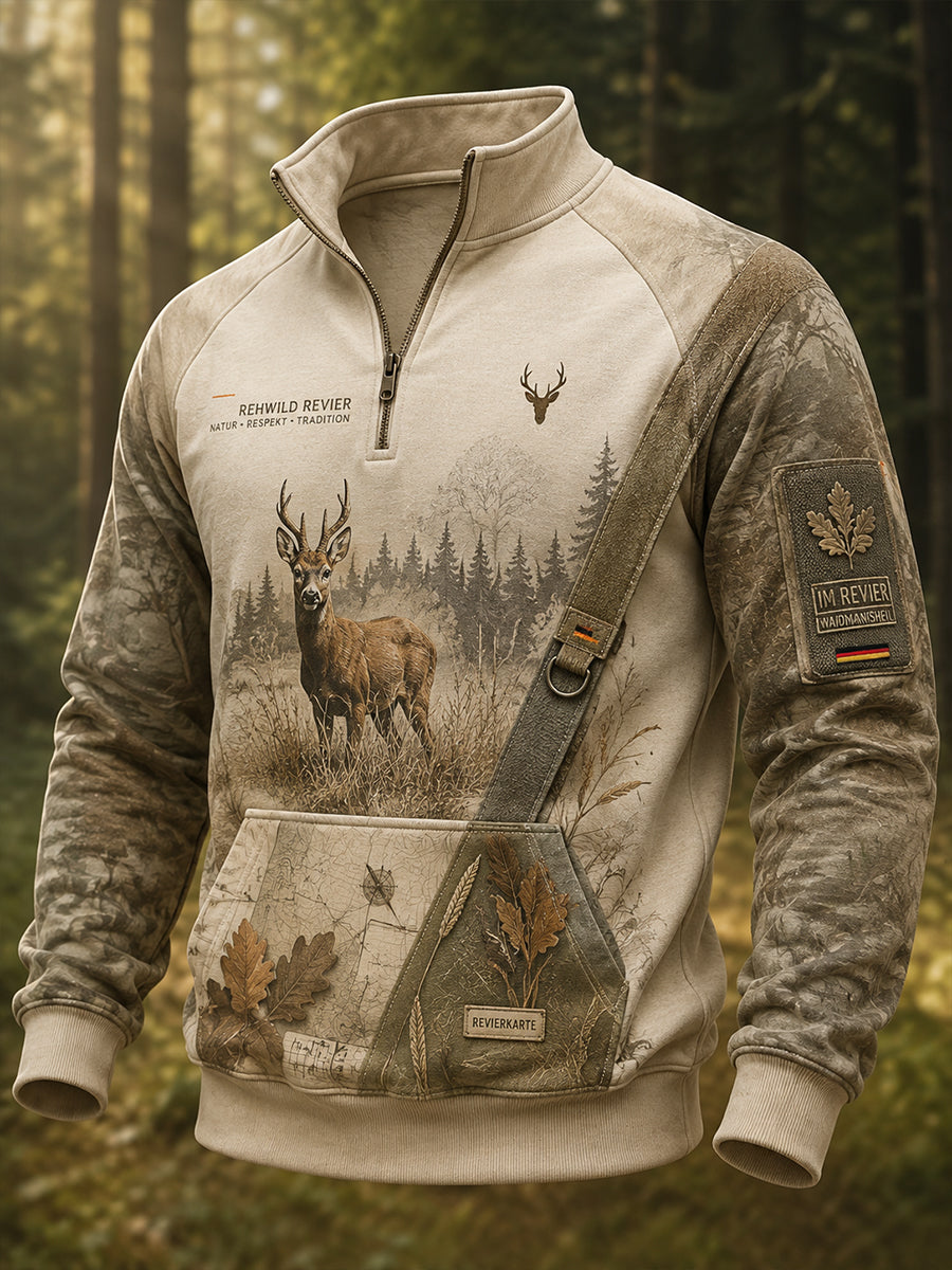 Herren-Sweatshirt mit Stehkragen und halber Zipper für die deutsche Jagdsaison