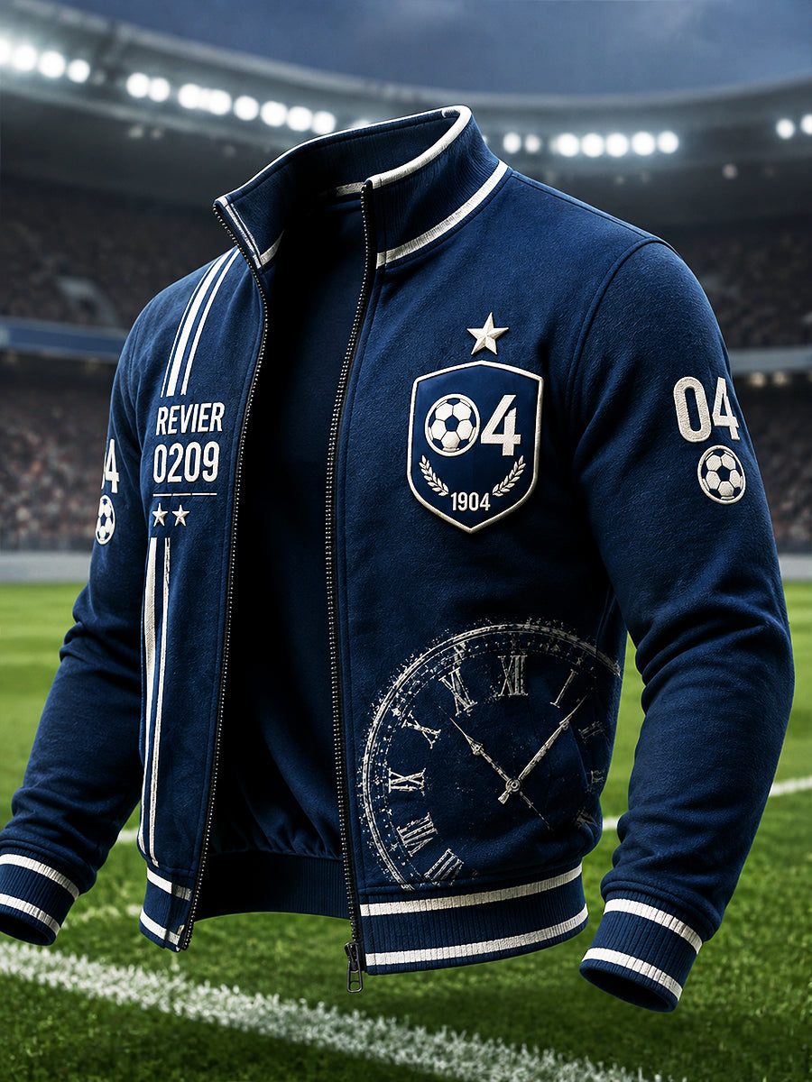 Dunkelblaue Freizeitjacke für Herren mit Fußball-Print der deutschen Bundesliga Schalke und Reißverschluss