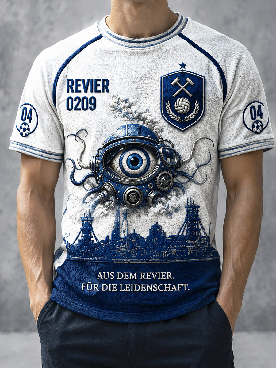 Herren-Retro-Fußball-T-Shirt im deutschen Schalke-Stil, lässig mit Print