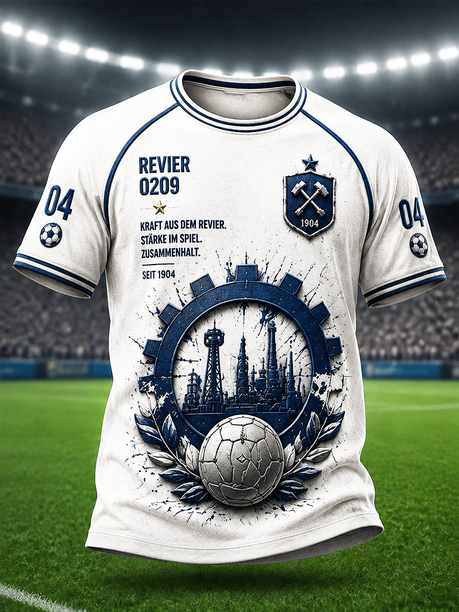 Herren-T-Shirt im deutschen Schalke-Football-Stil mit Aufdruck, lässig geschnitten