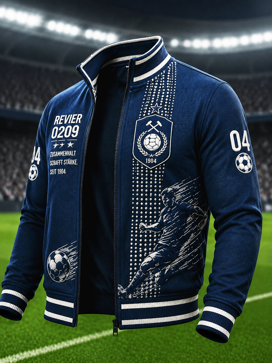 Dunkelblaue Freizeitjacke für Herren mit Fußball-Print der deutschen Bundesliga Schalke und Reißverschluss