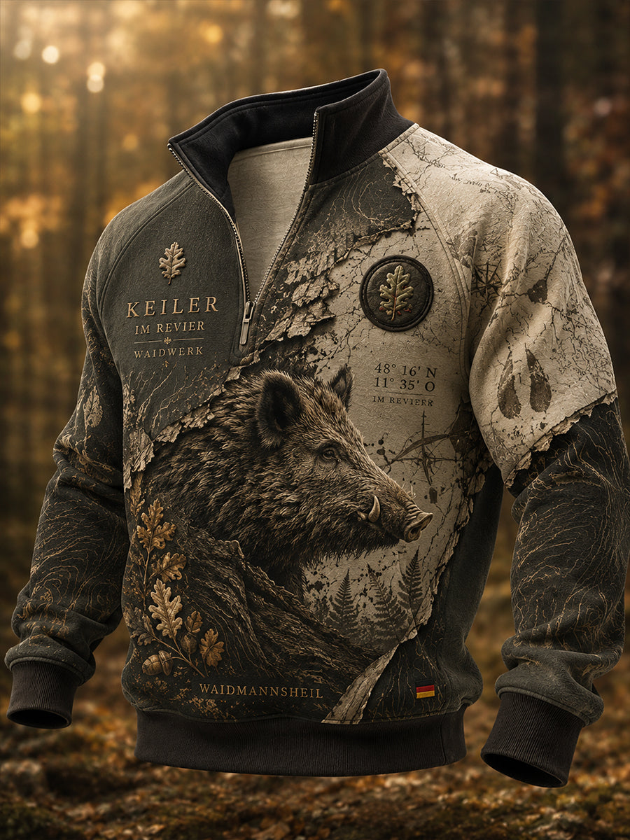 Herren-Sweatshirt mit Stehkragen und halber Zipper für die deutsche Jagdsaison