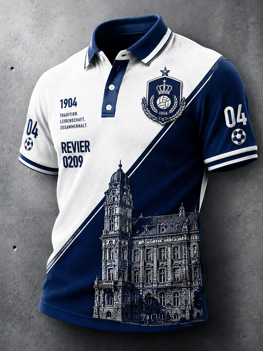 Herren-Fußball-Poloshirt von Schalke in Patchwork-Optik, lässig geschnitten