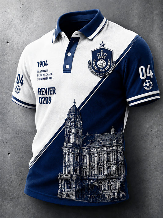 Herren-Fußball-Poloshirt von Schalke in Patchwork-Optik, lässig geschnitten