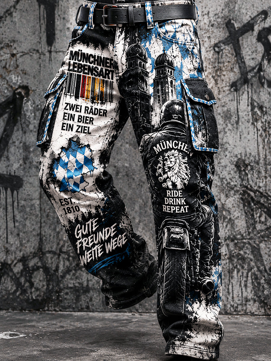 Herrenhose in Schwarz mit Oktoberfest-Print, lässig für die Arbeit