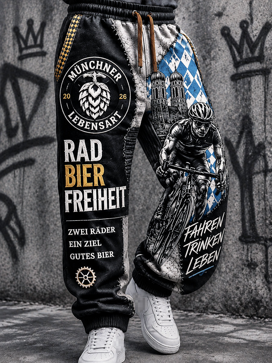 Herrenhose in Schwarz mit Oktoberfest-Print, lässig und sportlich