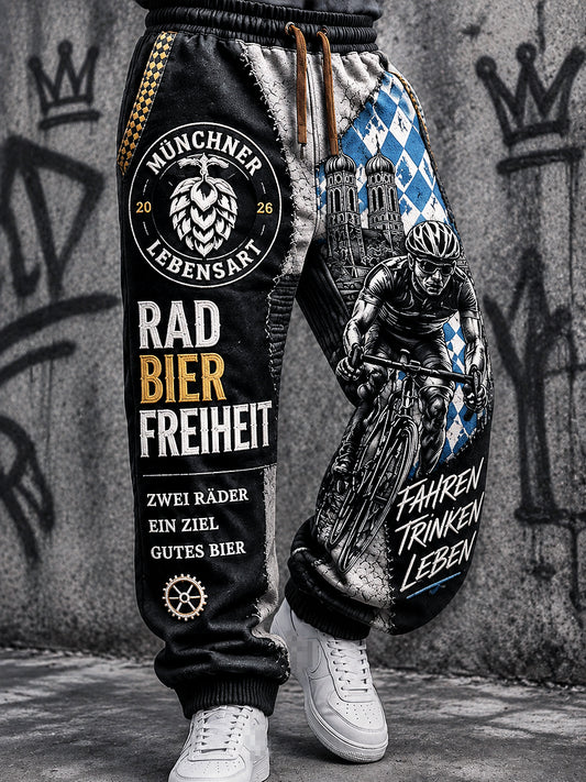 Herrenhose in Schwarz mit Oktoberfest-Print, lässig und sportlich