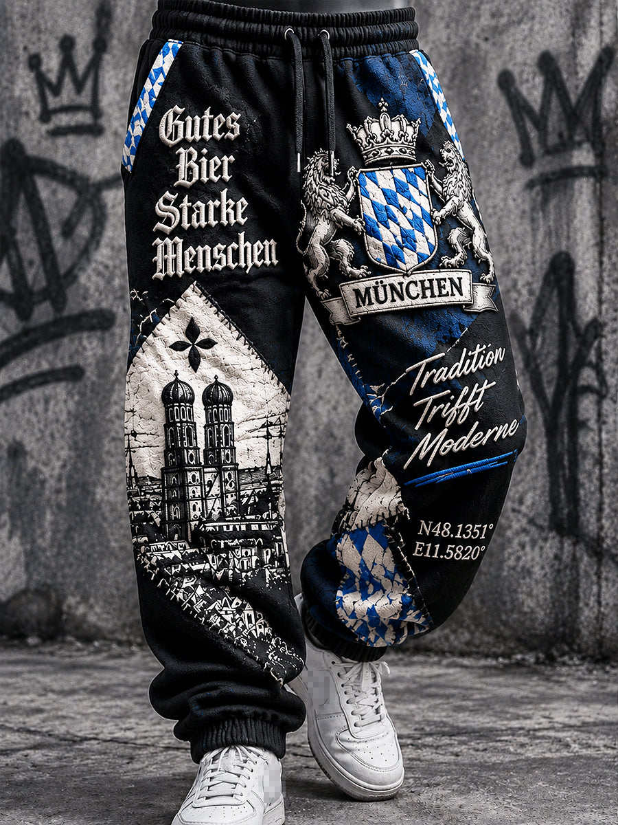 Herrenhose in Schwarz mit Oktoberfest-Print, lässig und sportlich