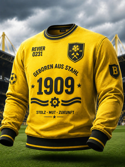Herren-Gelbes Freizeit-Sweatshirt mit Fußball-Print des deutschen Ballspielvereins Borussia
