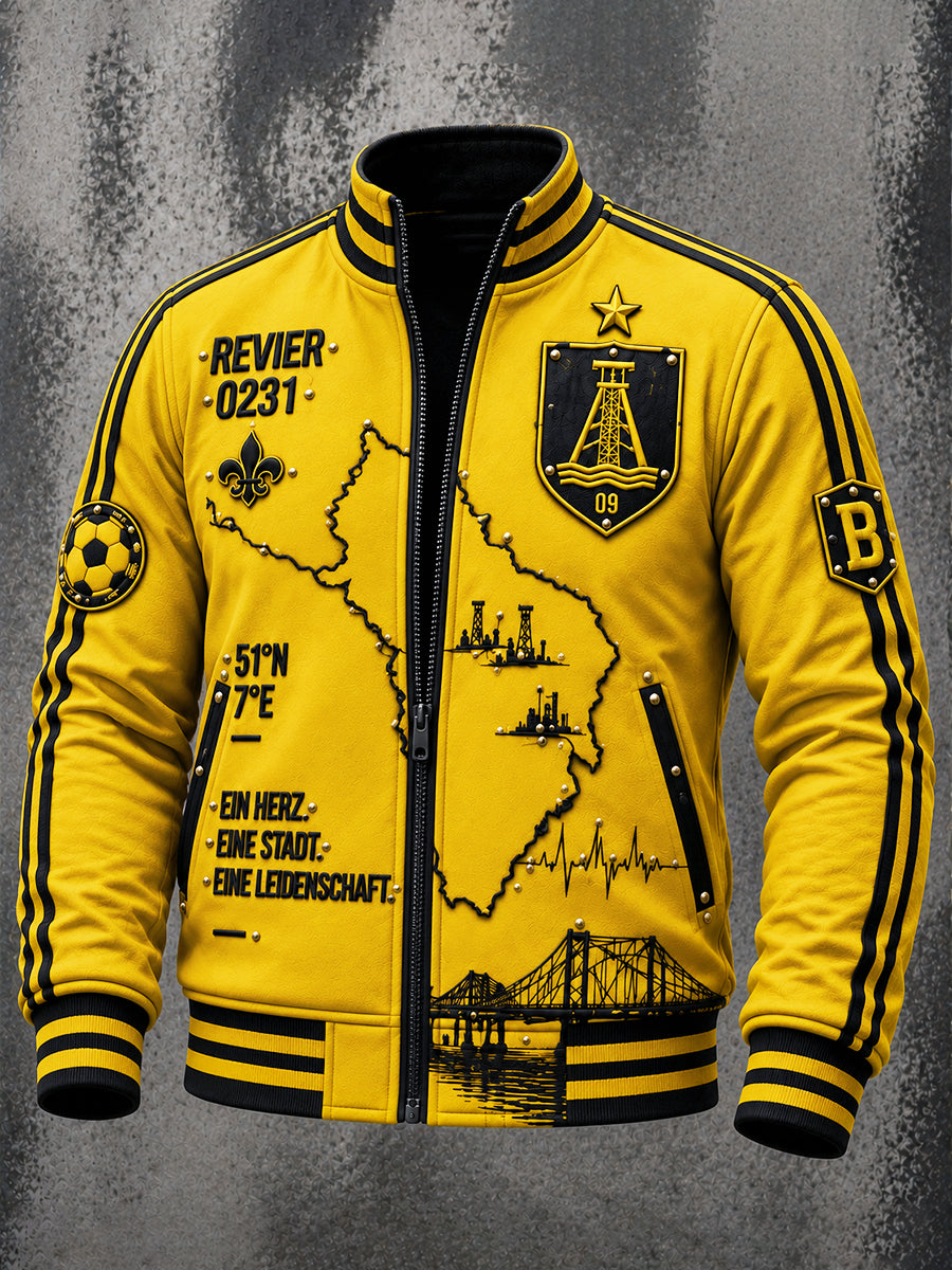 Herren-Jacke in Gelb mit Fußballmotiv des deutschen Vereins Borussia, lässig mit Reißverschluss