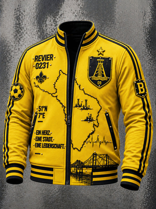 Herren-Jacke in Gelb mit Fußballmotiv des deutschen Vereins Borussia, lässig mit Reißverschluss