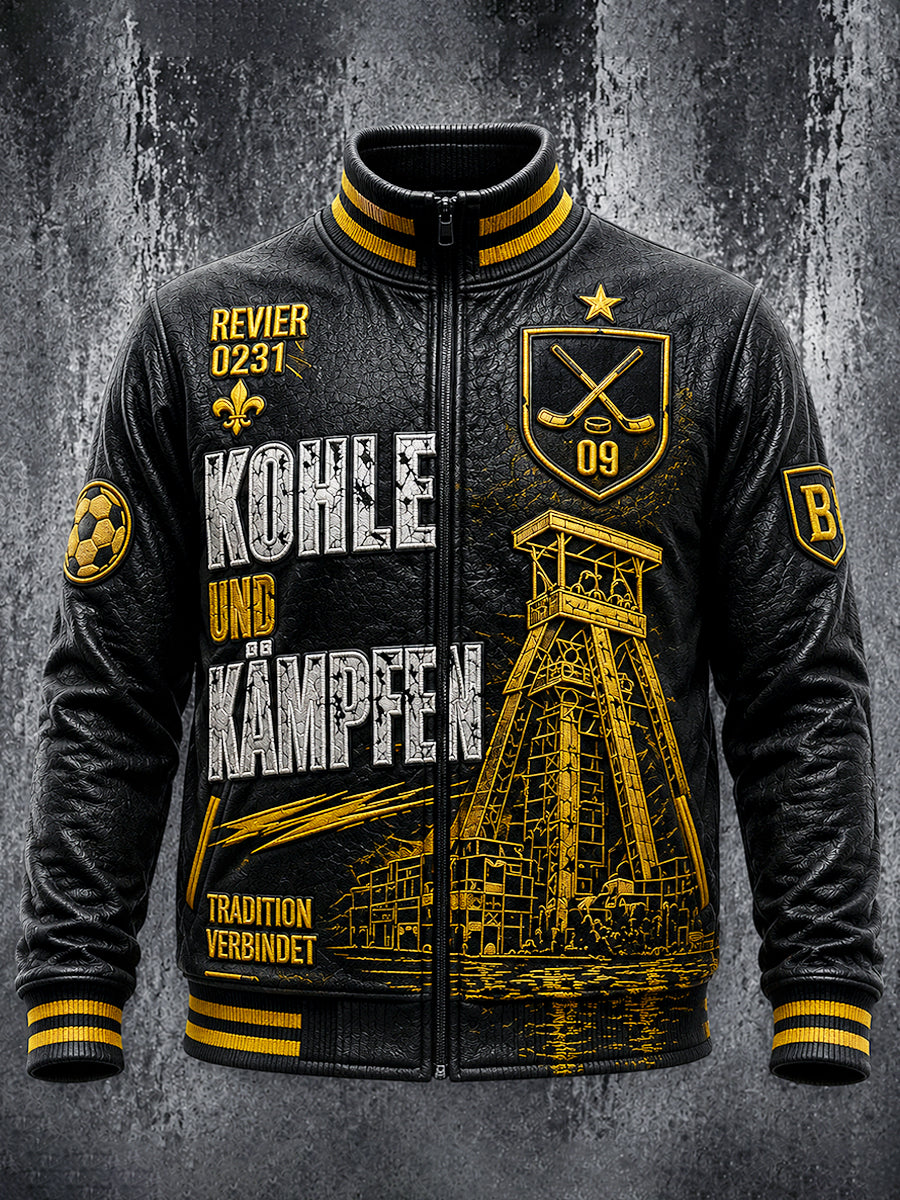 Herren-Retro-Deutschland-Ballspielverein-Borussia-Fußball-Print-Lässige-Reißverschlussjacke